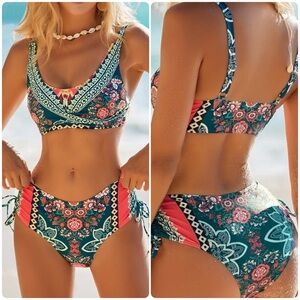Multicolor Floral Print High Waist Bikini Set